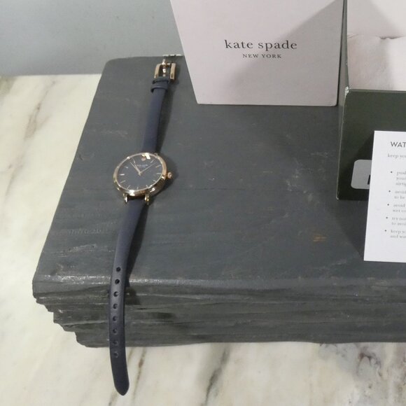 NiB Kate Spade New York Metro Slim Women's Watch,  Navy Blue Leather Strap $198 - Picture 9 of 15